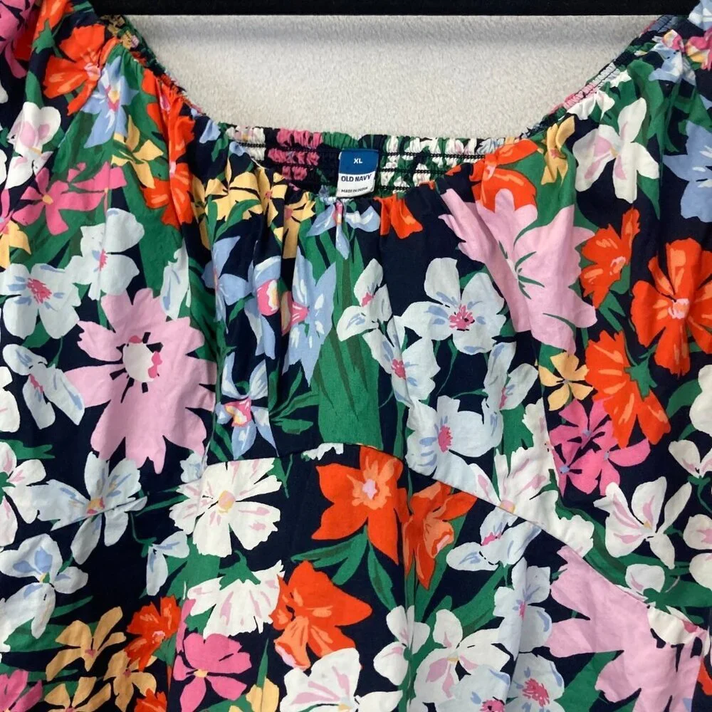 Old Navy‎ Floral Babydoll Puff Sleeve Top Shirt Womens Size XL Smocked Colorful